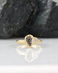 Meteorite Ring with Moissanite in 14k yellow gold - size 4 - Ready to Ship