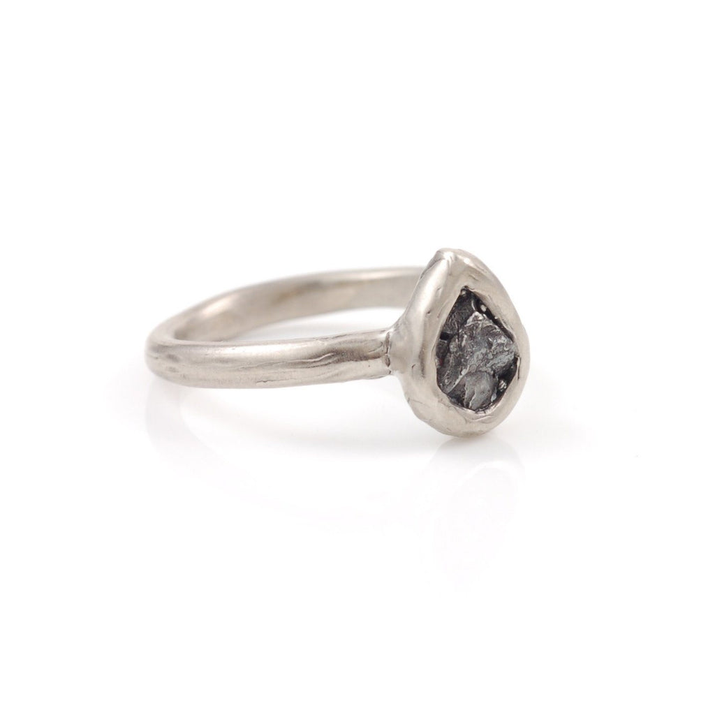 Single Meteorite Ring in Palladium/Silver - size 5 - Ready to Ship - Beth Cyr Handmade Jewelry