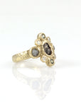 Meteorite Ring with Rough Diamonds, Sapphires and Moissanite in 14k Yellow Gold - Ready to Ship