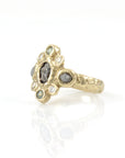 Meteorite Ring with Rough Diamonds, Sapphires and Moissanite in 14k Yellow Gold - Ready to Ship