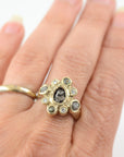 Meteorite Ring with Rough Diamonds, Sapphires and Moissanite in 14k Yellow Gold - Ready to Ship