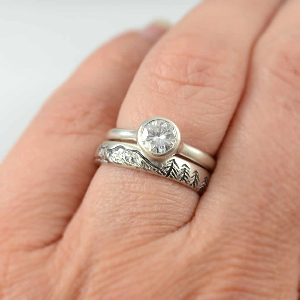 Landscape band with moissanite simplicity ring - final balance