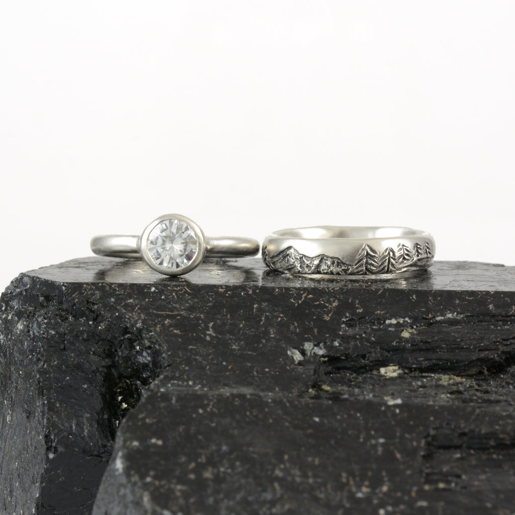 Landscape band with moissanite simplicity ring - final balance