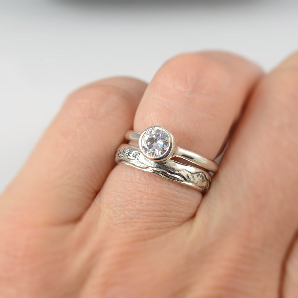 Landscape band with moissanite simplicity ring - final balance