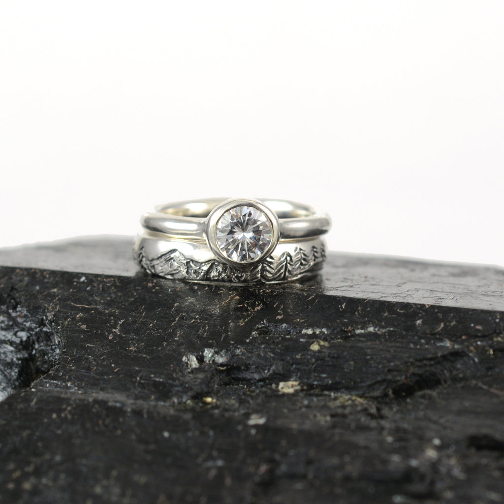 Landscape band with moissanite simplicity ring - final balance