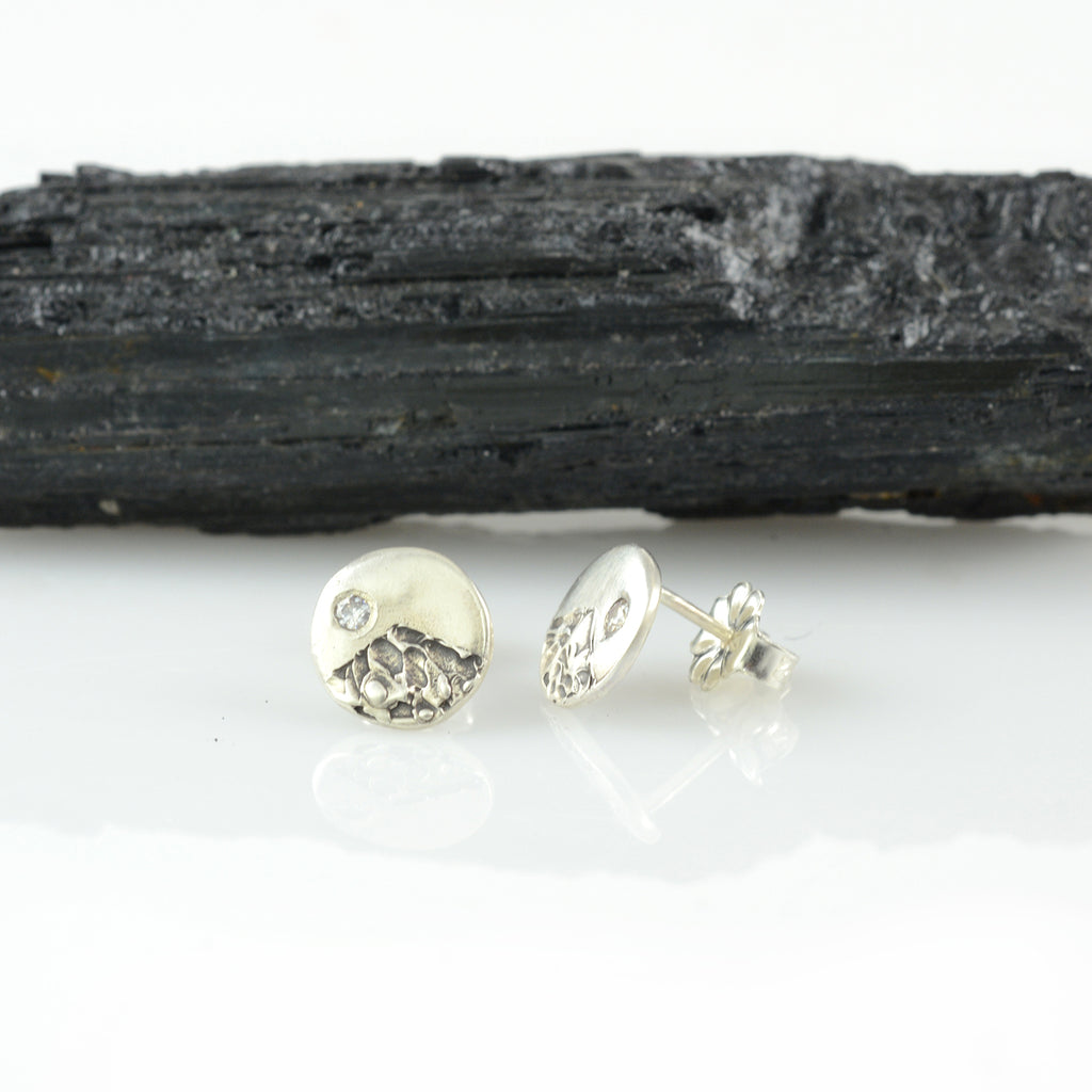 Landscape Earrings - Mountain with Moissanite Sterling Silver Post Earrings - Ready to Ship