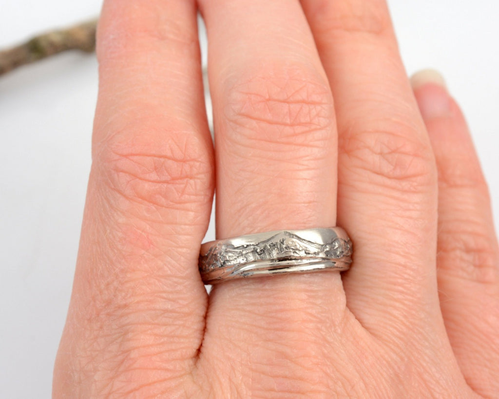 Mountain and Sea Wedding Rings in Palladium/Silver - Made to order - Beth Cyr Handmade Jewelry