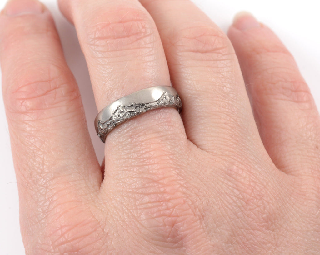 Mountain Ring Set with Dark Gray Moissanite in Palladium/Silver - size 6 - Ready to Ship - Beth Cyr Handmade Jewelry