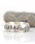 Mountain, Tree and Sea Ring in Palladium Sterling Silver, 7mm, size 9 - Ready to Ship - Beth Cyr Handmade Jewelry