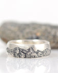 Mountain, Tree and Sea Ring in Palladium Sterling Silver, 7mm, size 9 - Ready to Ship - Beth Cyr Handmade Jewelry