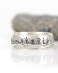 Mountain, Tree and Sea Ring in Palladium Sterling Silver, 7mm, size 9 - Ready to Ship - Beth Cyr Handmade Jewelry
