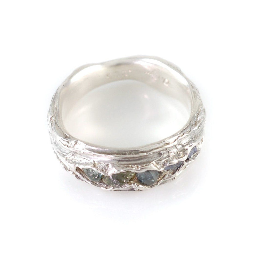 Redwoods Ring with Rough Sapphires in Palladium Sterling Silver - Size 6 - Ready to Ship - Beth Cyr Handmade Jewelry