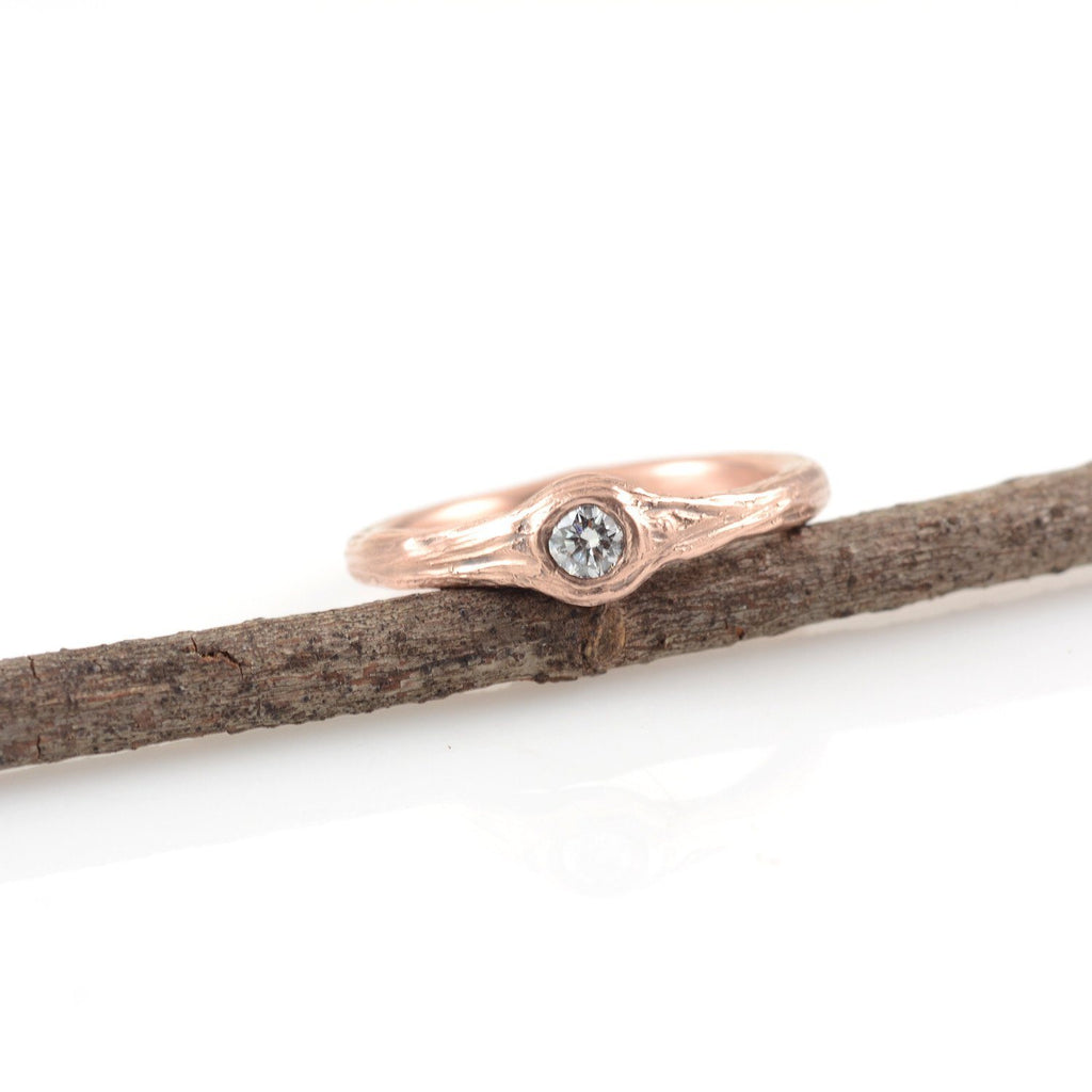 Twig Engagement Ring with .1ct Diamond in 14k Rose Gold - size 5.25 - Ready to Ship - Beth Cyr Handmade Jewelry