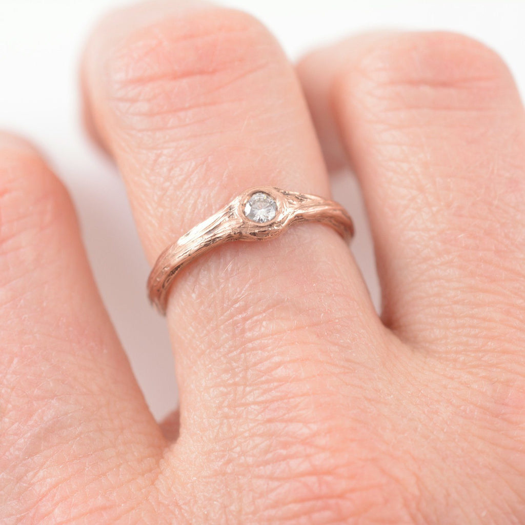 Twig Engagement Ring with .1ct Diamond in 14k Rose Gold - size 5.25 - Ready to Ship - Beth Cyr Handmade Jewelry