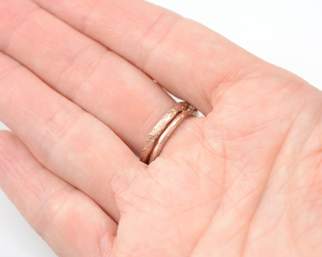 Twig Ring Set with Dark Gray Rough Diamond in 14k Rose Gold - Size 5.5 - Ready to Ship - Nature Inspired Engagement Ring - Beth Cyr Handmade Jewelry