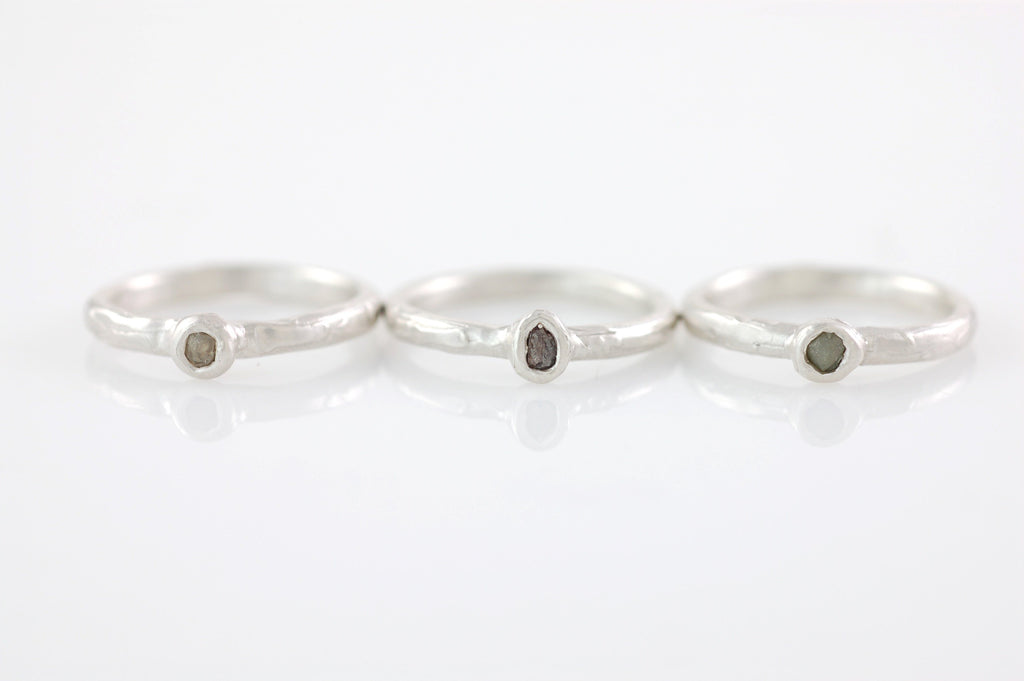 Rough Diamond Stacking Rings in Palladium Sterling Silver - Set of 3 - size 6 - Ready to Ship - Beth Cyr Handmade Jewelry