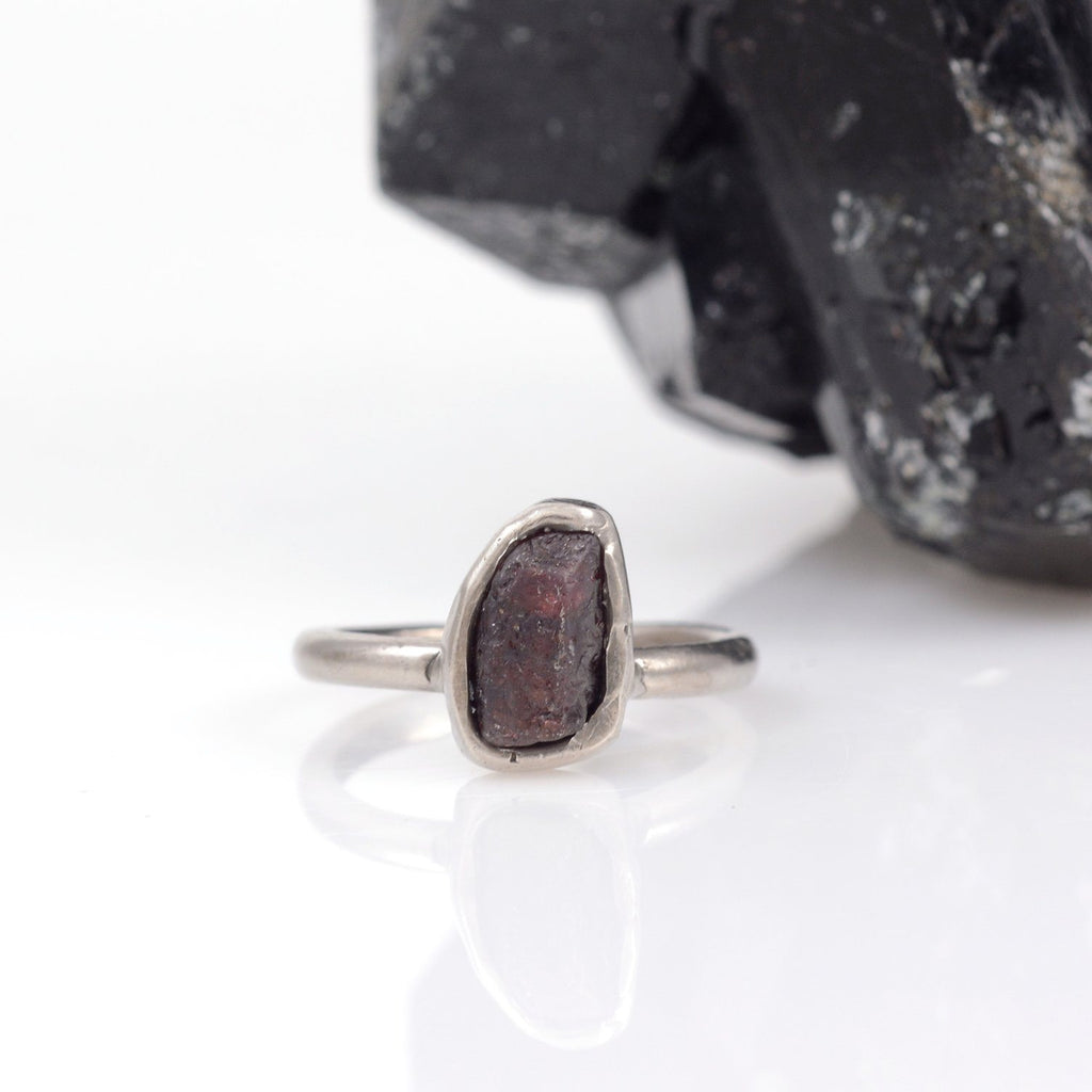 Offset Rough Ruby Simplicity Engagement Ring in Palladium/Silver - size 5.5 - Ready to Ship - Beth Cyr Handmade Jewelry