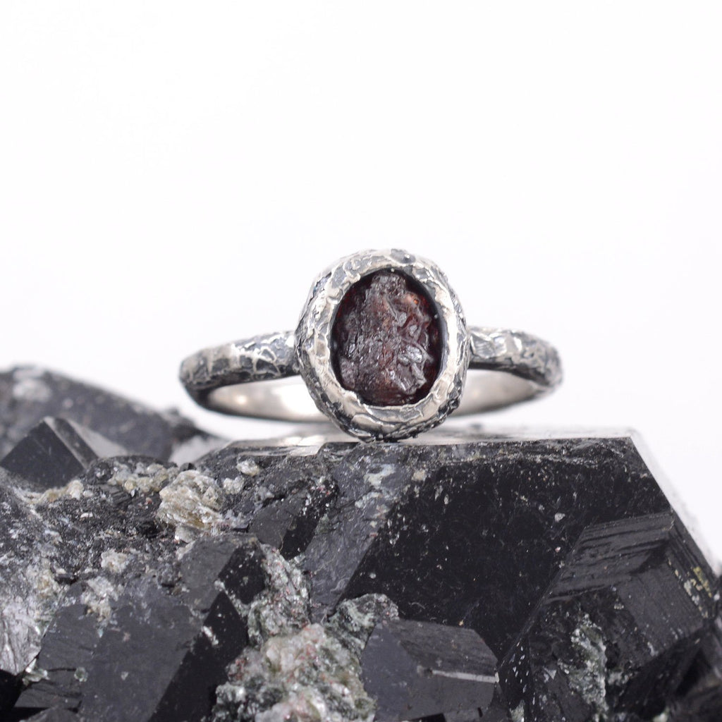 Rough Ruby Ring with Mountain Texture Band in Palladium Sterling Silver - size 7 - Ready to Ship - Beth Cyr Handmade Jewelry