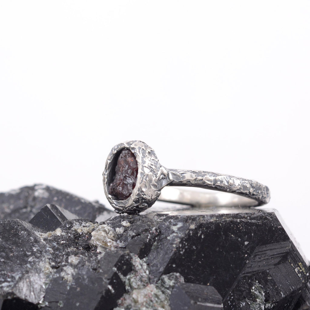 Rough Ruby Ring with Mountain Texture Band in Palladium Sterling Silver - size 7 - Ready to Ship - Beth Cyr Handmade Jewelry