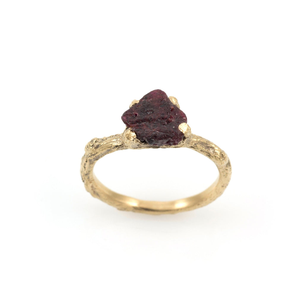 Twig Ring with Rough Ruby in 14k Yellow Gold - Size 6 - Ready to Ship - Nature Inspired Engagement Ring - Beth Cyr Handmade Jewelry