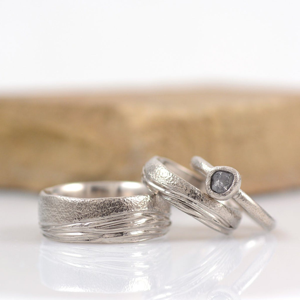Custom order Final Payment - sea and sand in palladium/silver - w/ rough diamond ring - Beth Cyr Handmade Jewelry
