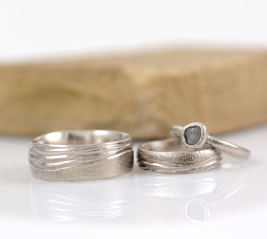 Custom order Final Payment - sea and sand in palladium/silver - w/ rough diamond ring - Beth Cyr Handmade Jewelry