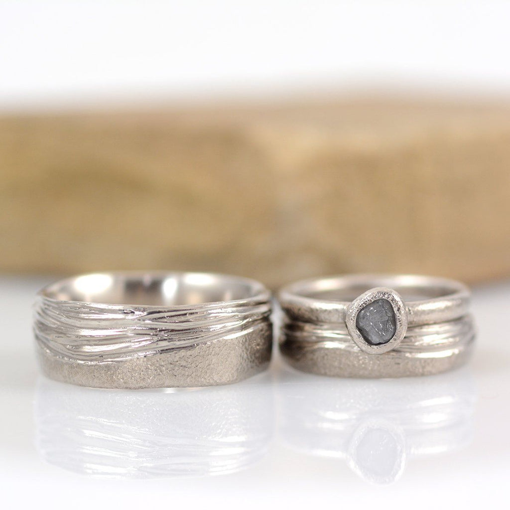 Custom order Final Payment - sea and sand in palladium/silver - w/ rough diamond ring - Beth Cyr Handmade Jewelry