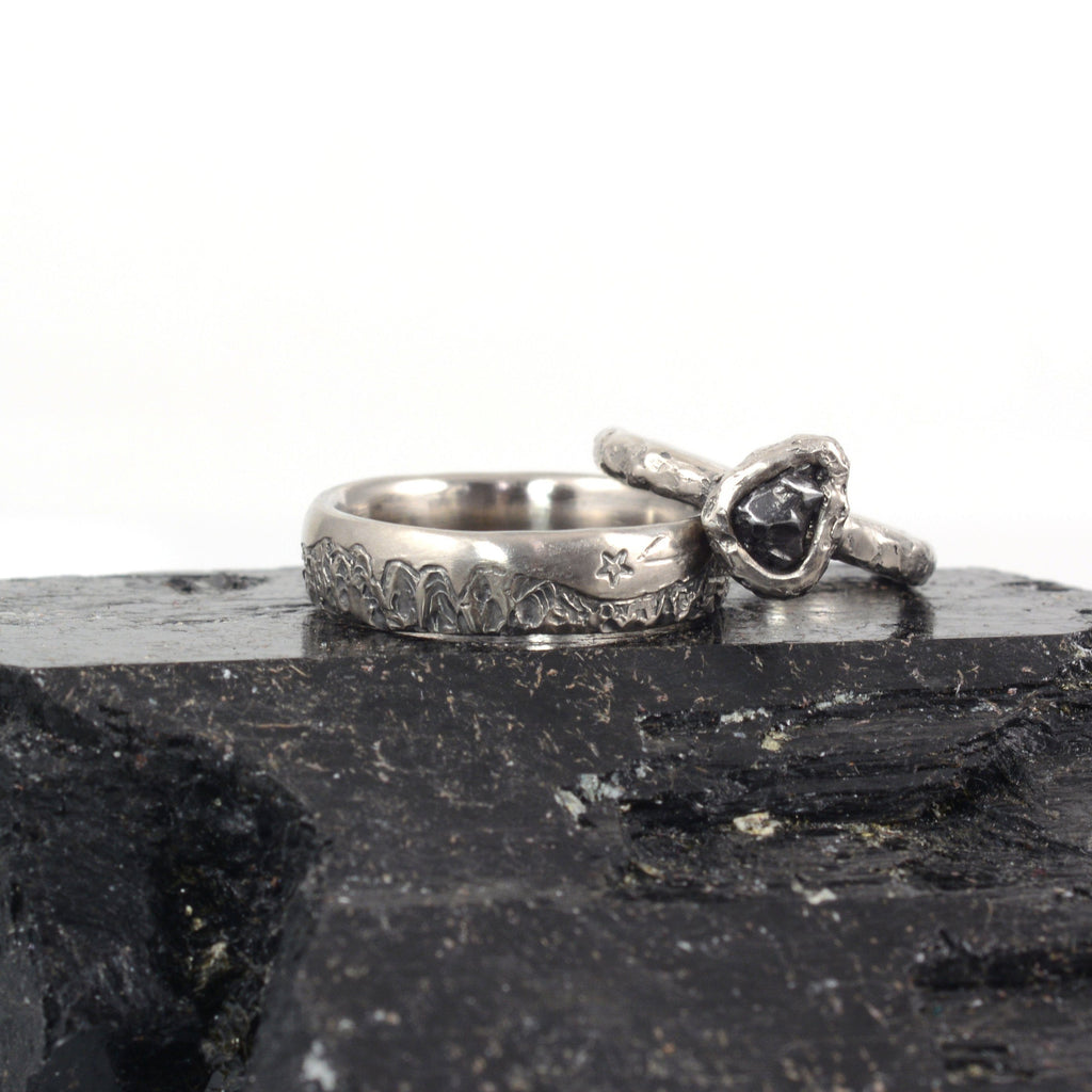 Custom order for Sean - mountain rings in palladium/silver - Beth Cyr Handmade Jewelry