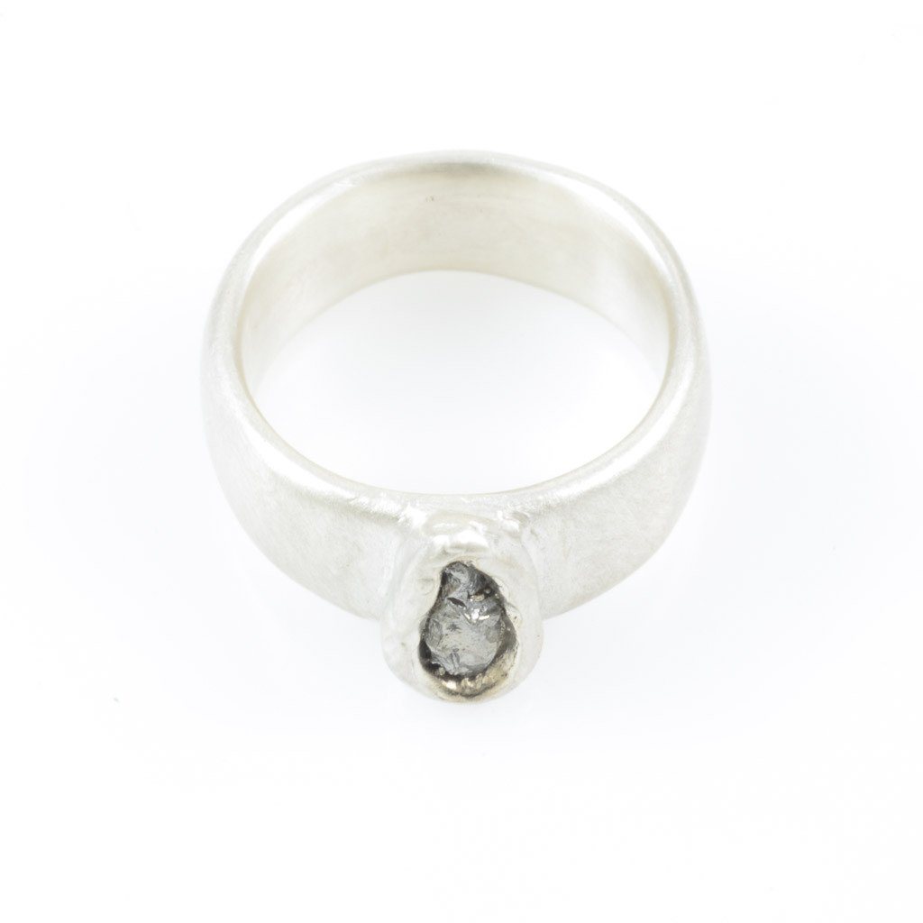 Simplicity Wide Band and Single Meteorite Ring in Palladium Sterling Silver - size 4 1/2 - Ready to Ship - Beth Cyr Handmade Jewelry