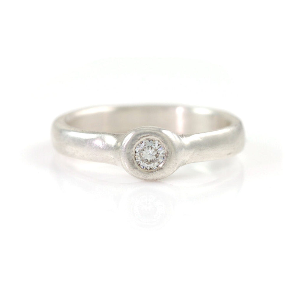 Simplicity Engagement Ring with Moissanite in Palladium Sterling Silver - size 5.5 - Ready to Ship - Beth Cyr Handmade Jewelry