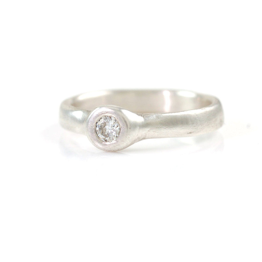 Simplicity Engagement Ring with Moissanite in Palladium Sterling Silver - size 5.5 - Ready to Ship - Beth Cyr Handmade Jewelry