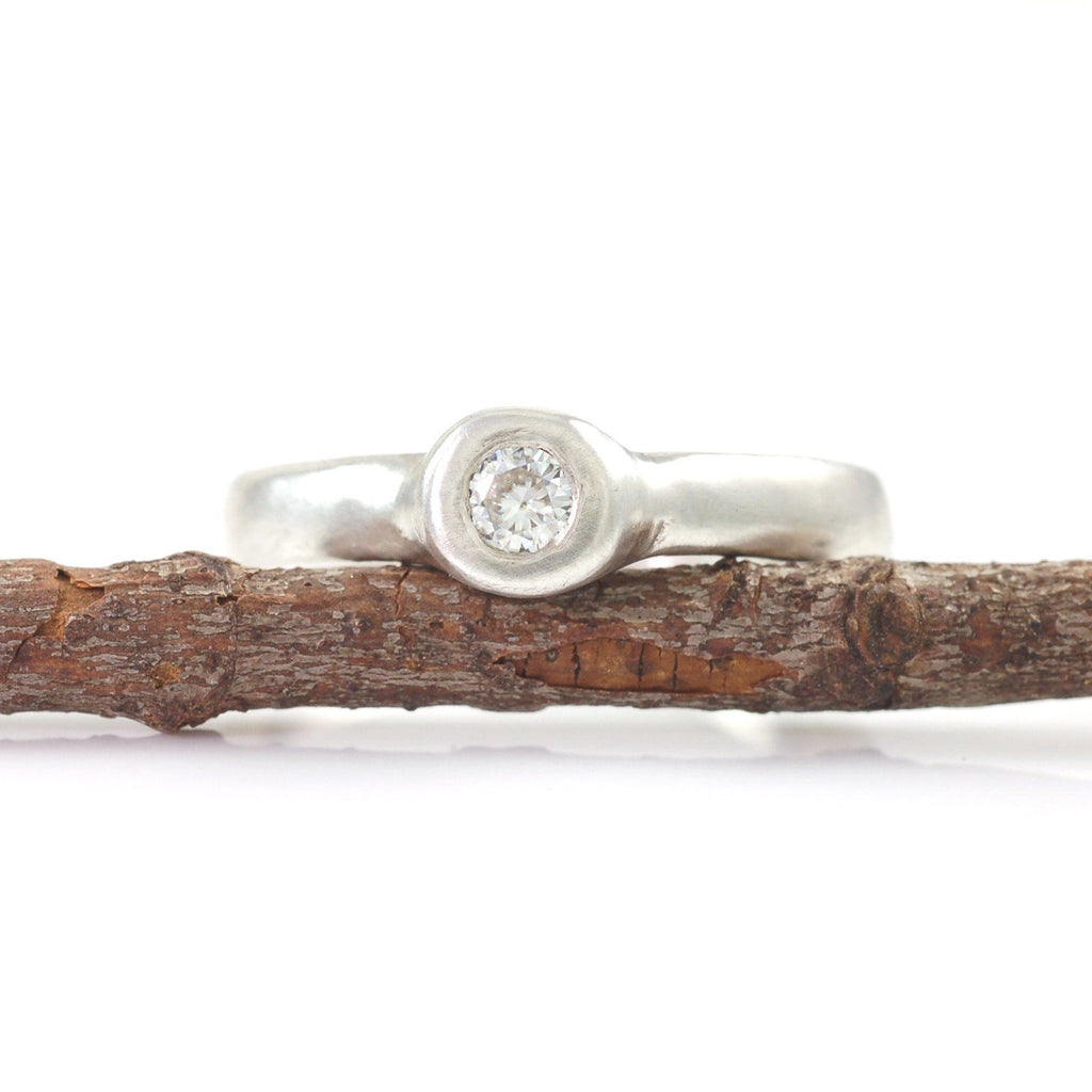 Simplicity Engagement Ring with Moissanite in Palladium Sterling Silver - size 5.5 - Ready to Ship - Beth Cyr Handmade Jewelry
