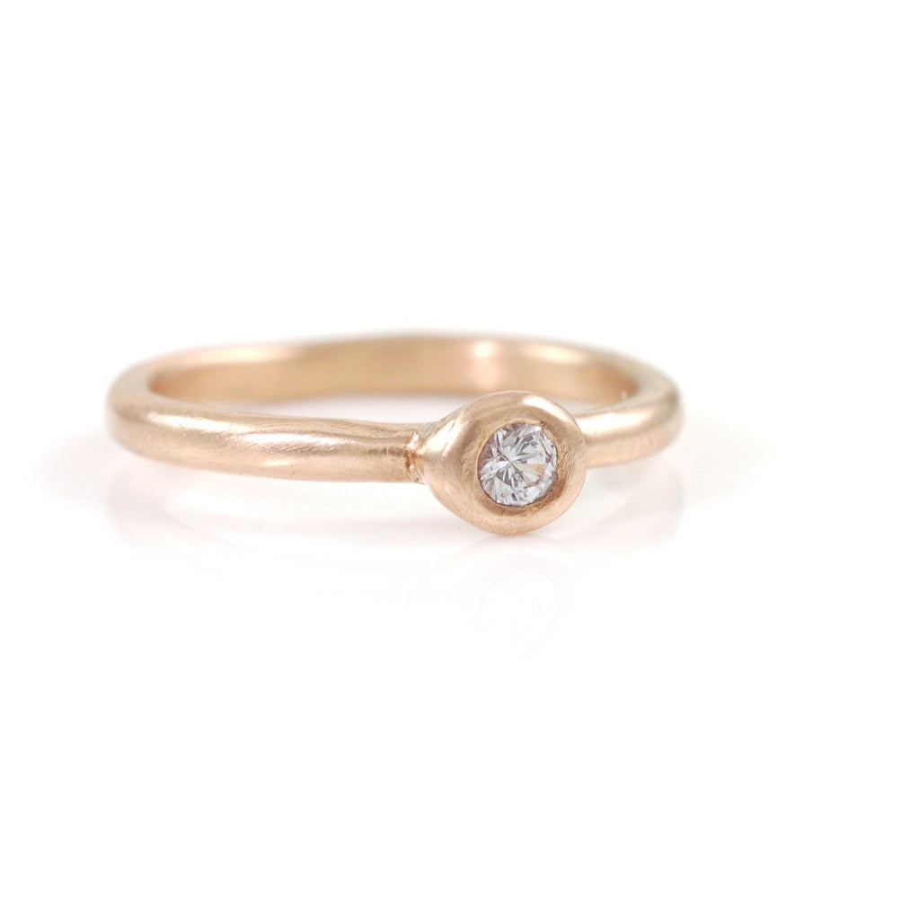 Simplicity Engagement Ring with White Sapphire in 14k Peach Gold - size 6 - Ready to Ship - Beth Cyr Handmade Jewelry