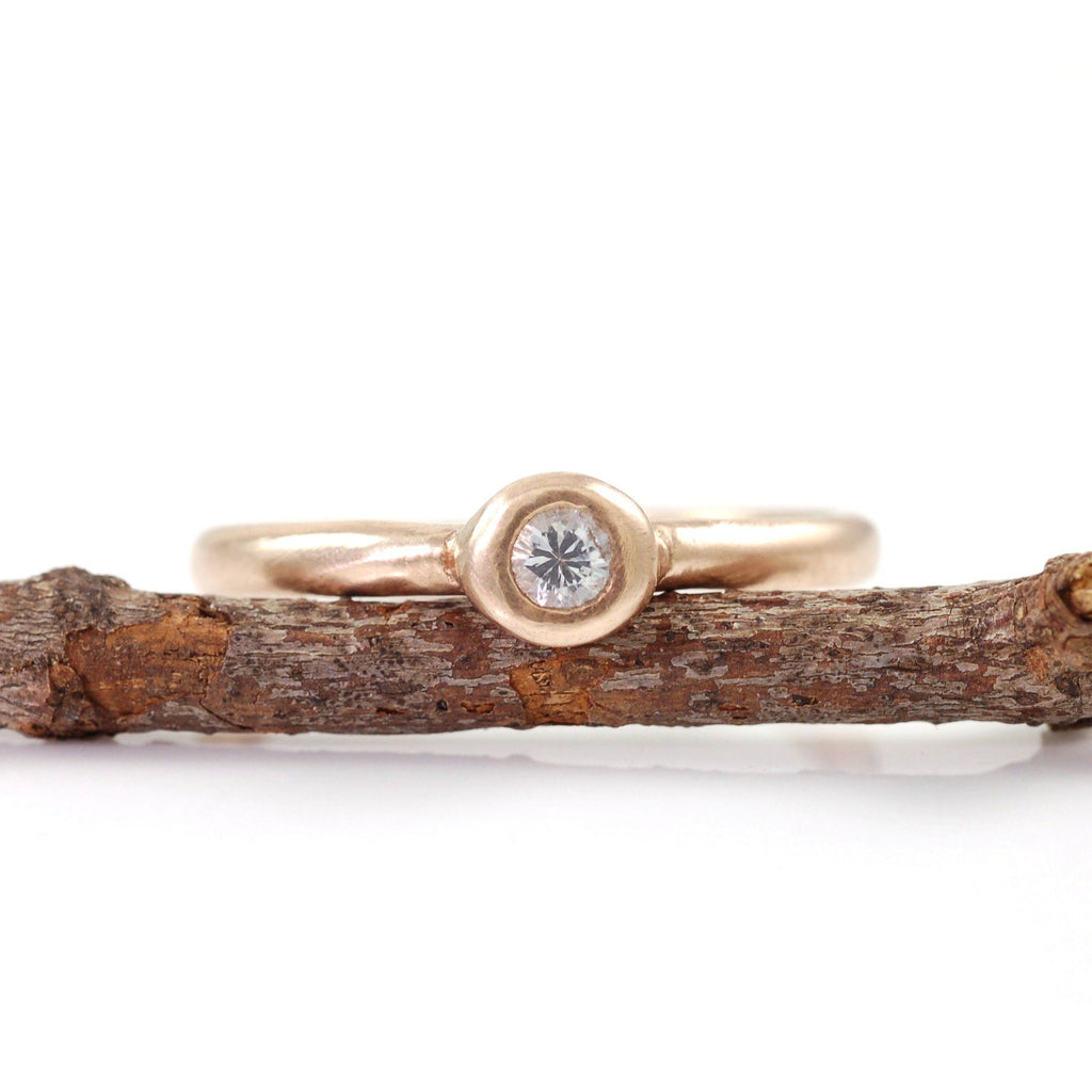 Simplicity Engagement Ring with White Sapphire in 14k Peach Gold - size 6 - Ready to Ship - Beth Cyr Handmade Jewelry
