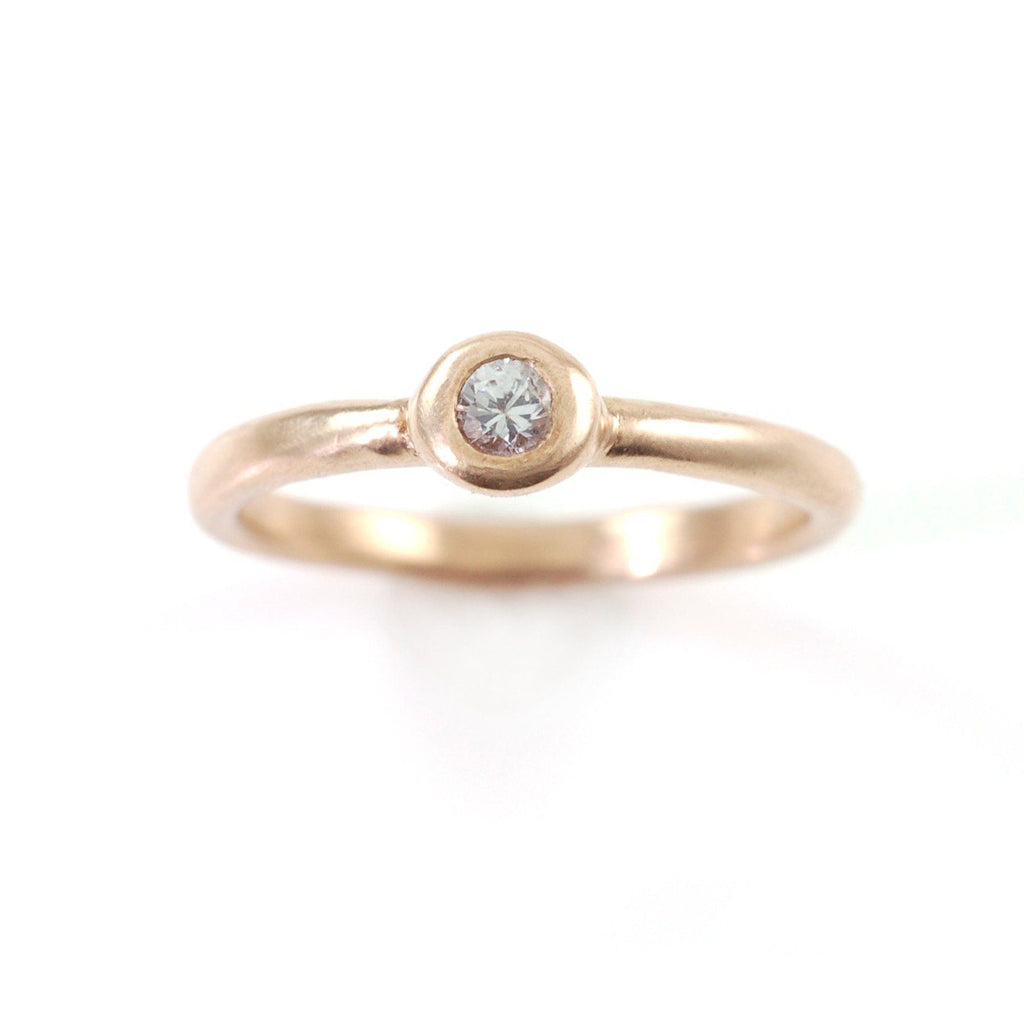 Simplicity Engagement Ring with White Sapphire in 14k Peach Gold - size 6 - Ready to Ship - Beth Cyr Handmade Jewelry