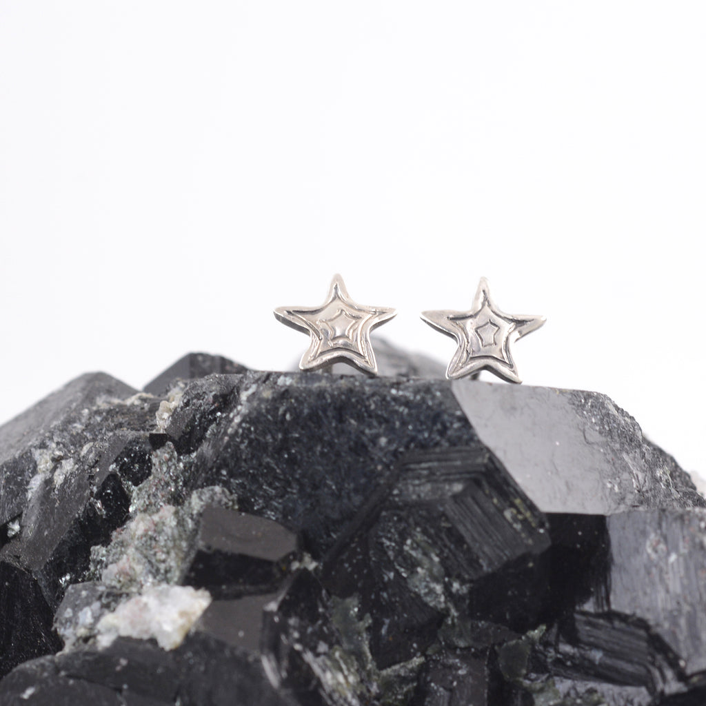 Star Burst Lined Texture - Star Post Earrings in Sterling Silver - Ready to Ship