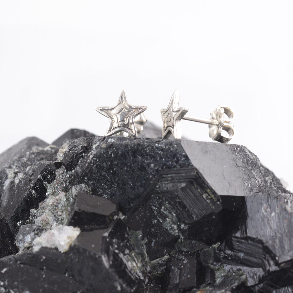 Star Burst Lined Texture - Star Post Earrings in Sterling Silver - Ready to Ship