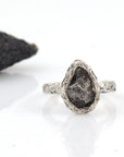 Meteorite Ring with Mountain Texture Band in Palladium Sterling Silver - size 7.5 - Ready to Ship - Beth Cyr Handmade Jewelry