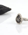 Meteorite Ring with Mountain Texture Band in Palladium Sterling Silver - size 7.5 - Ready to Ship - Beth Cyr Handmade Jewelry