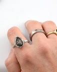 Meteorite Ring with Mountain Texture Band in Palladium Sterling Silver - size 7.5 - Ready to Ship - Beth Cyr Handmade Jewelry