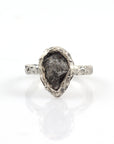 Meteorite Ring with Mountain Texture Band in Palladium Sterling Silver - size 7.5 - Ready to Ship - Beth Cyr Handmade Jewelry