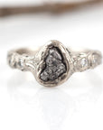 Meteorite Engagement Ring with Moissanite in Palladium/Silver with Tree Bark Texture - size 7 - Beth Cyr Handmade Jewelry