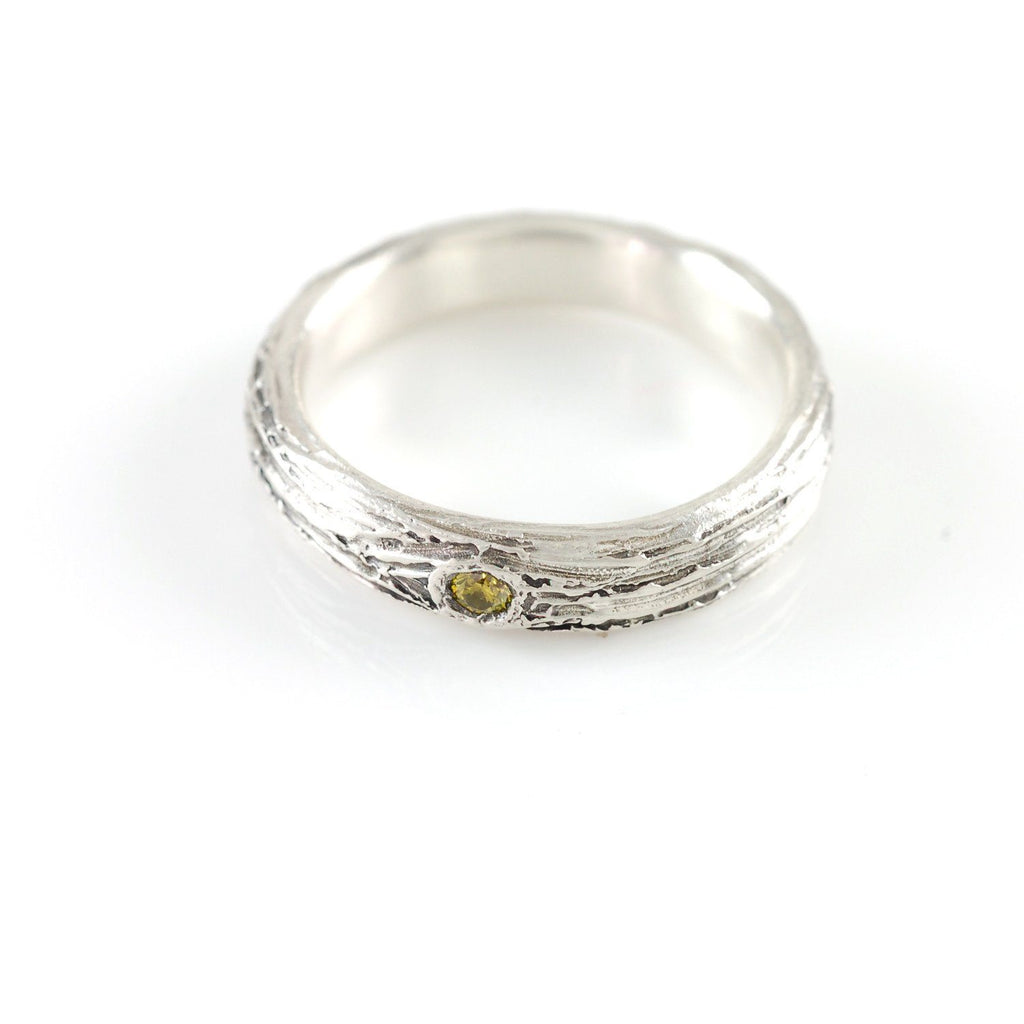 Tree Bark Love Knot Ring with Yellow Diamond in Palladium Sterling Silver - size 6.75 - Ready to Ship - Beth Cyr Handmade Jewelry