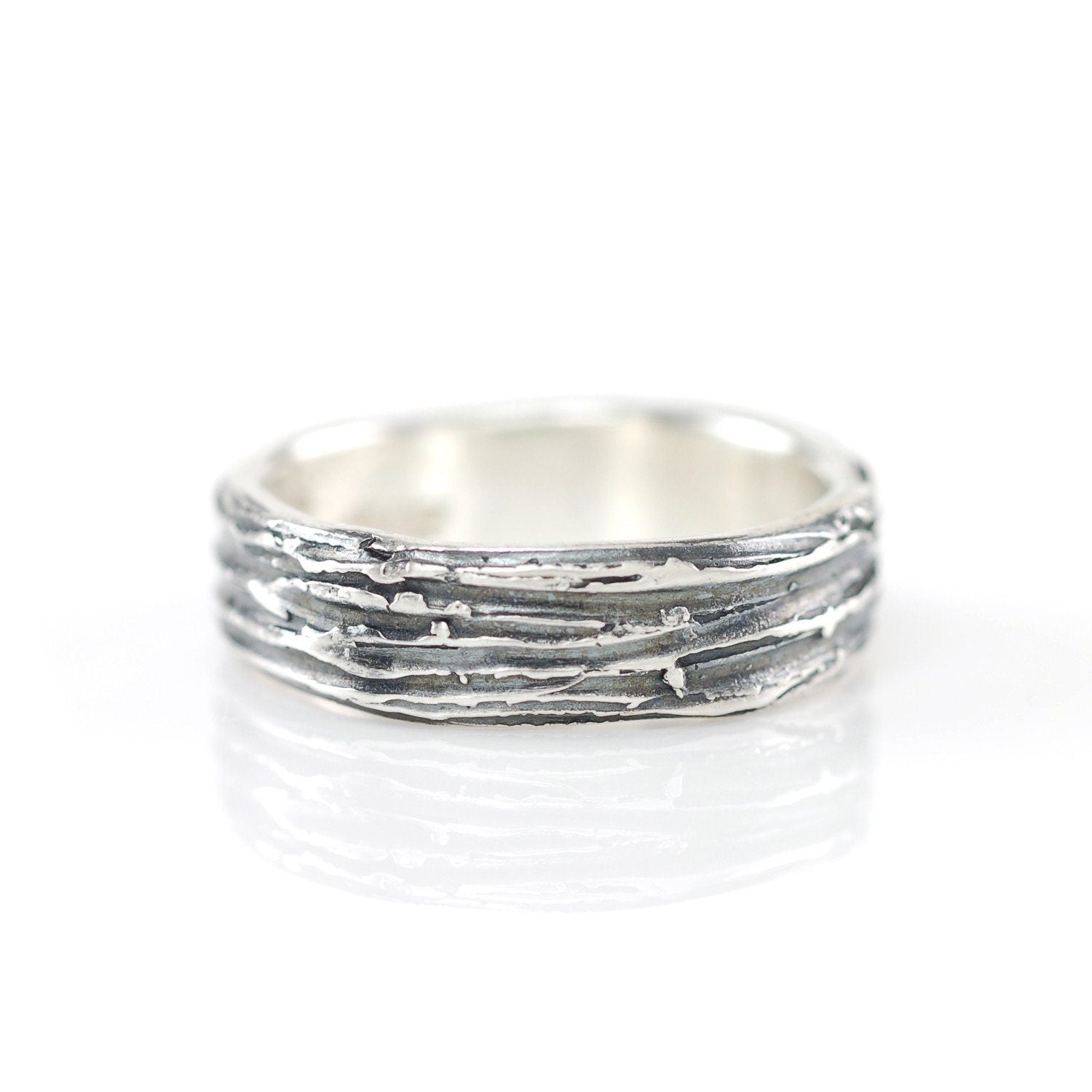 Tree Bark Ring in Palladium Sterling Silver Size 5 Ready to Ship