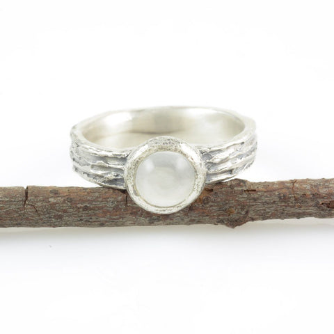 Tree Bark Ring with Moonstone in Palladium Sterling Silver - size 5.5 - Ready to Ship - Beth Cyr Handmade Jewelry