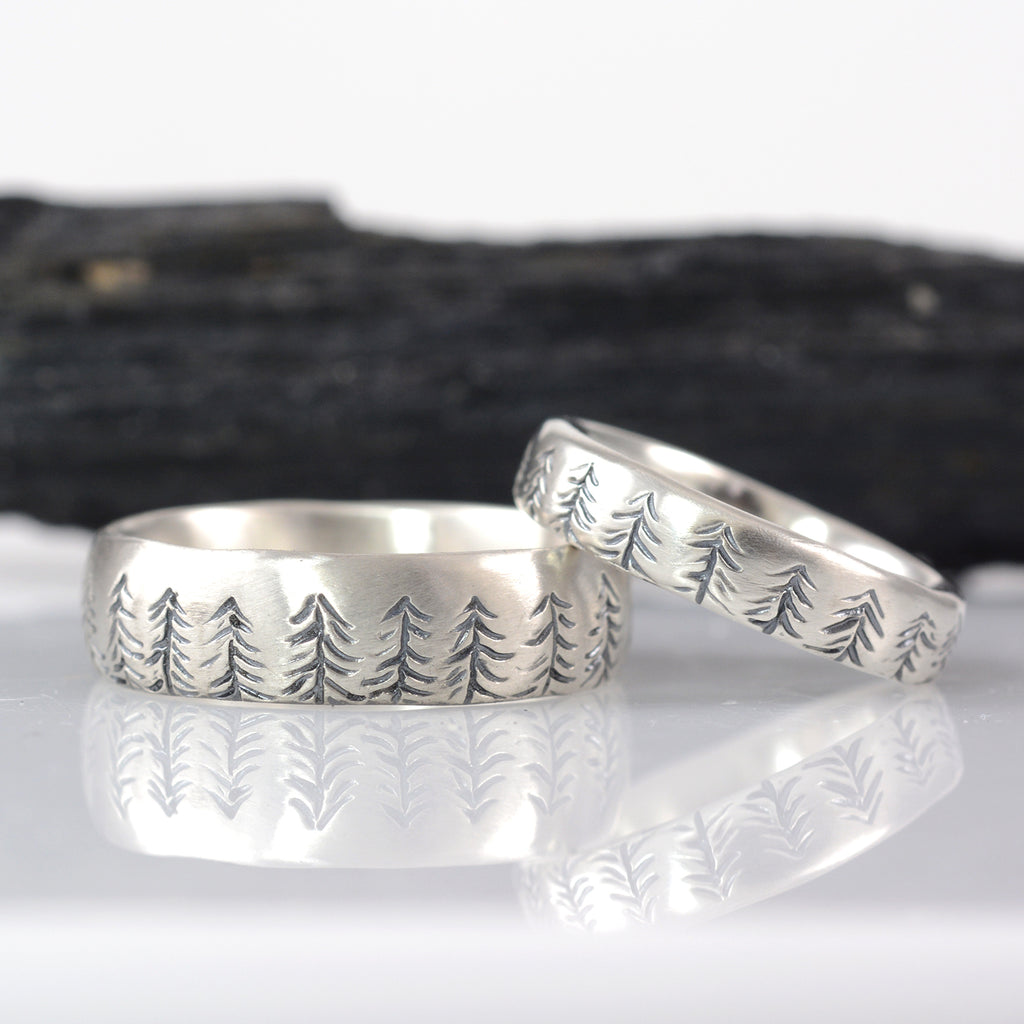 Custom Order Tree line rings in palladium sterling silver