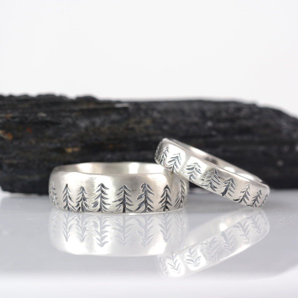 Custom Order Tree line rings in palladium sterling silver