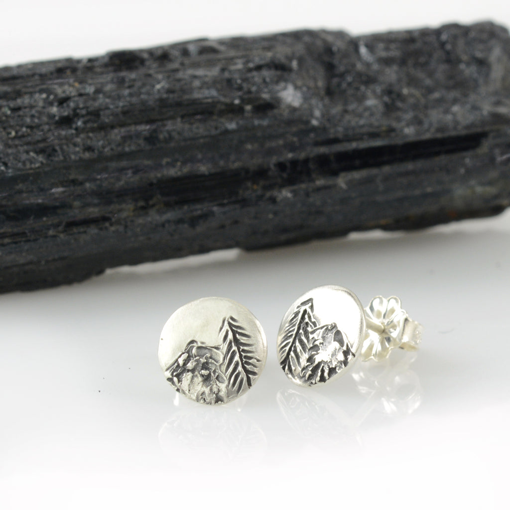 Landscape Earrings - Tree and Mountain Sterling Silver Post Earrings - Ready to Ship