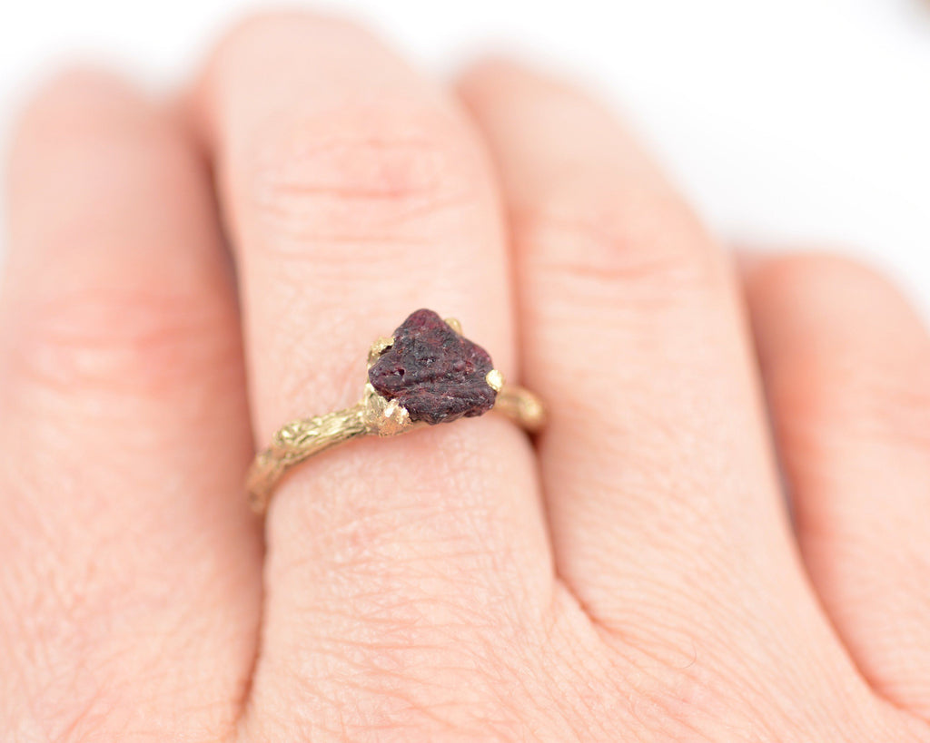 Twig Ring with Rough Ruby in 14k Yellow Gold - Size 6 - Ready to Ship - Nature Inspired Engagement Ring - Beth Cyr Handmade Jewelry