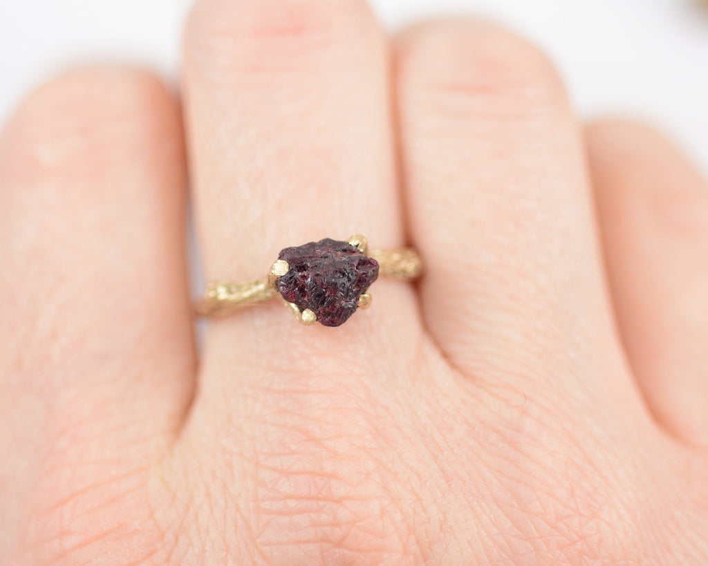 Twig Ring with Rough Ruby in 14k Yellow Gold - Size 6 - Ready to Ship - Nature Inspired Engagement Ring - Beth Cyr Handmade Jewelry